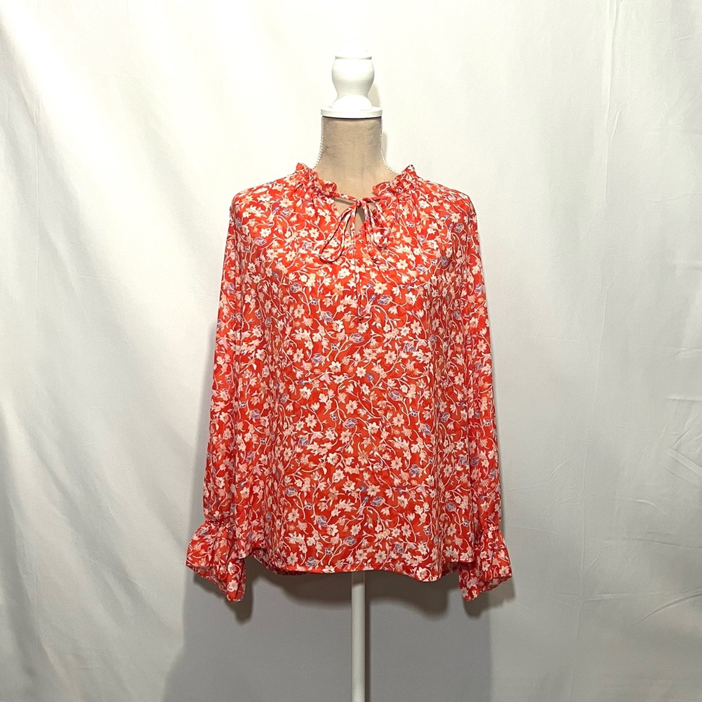 Violet + Claire Orange Floral Bohemian Blouse - Women's Size L - Ruffles!